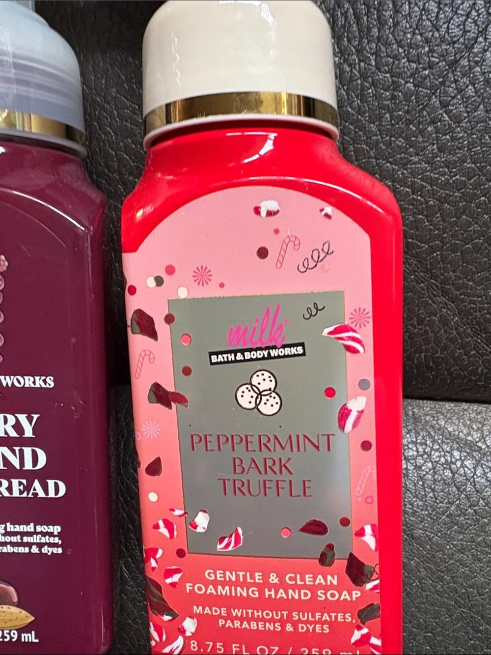 Bath and body soap set in cherry almond shortbread and peppermint bark truffle